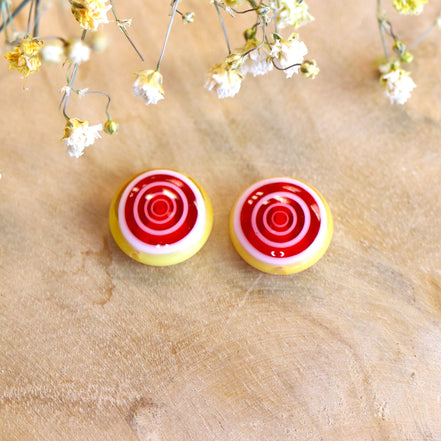 Bead orange - glass bead flat round with circles