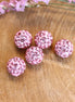 Bead pink - round with large rhinestone