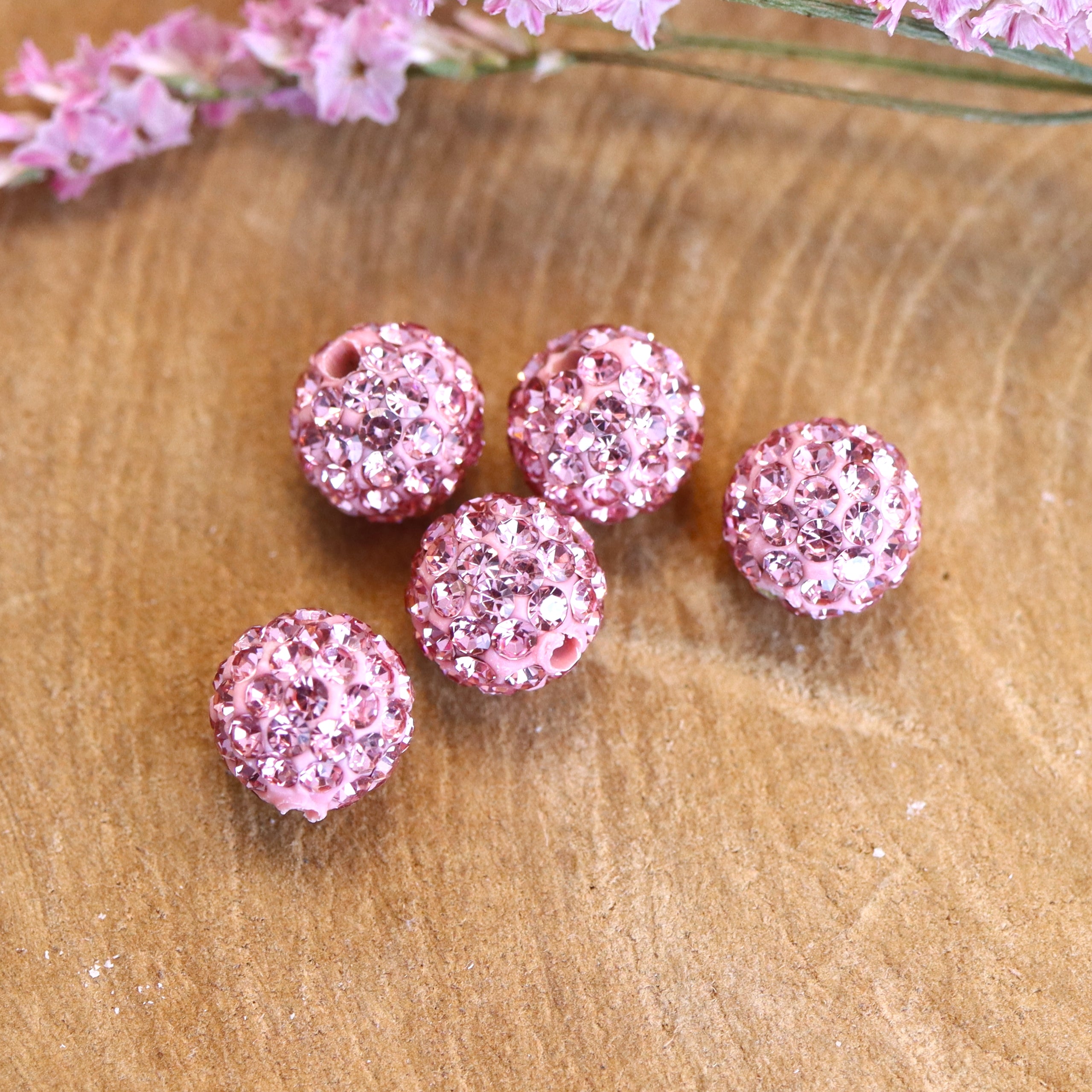 Bead pink - round with large rhinestone