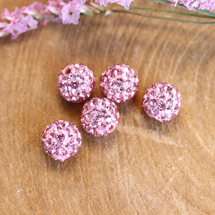 Bead pink - round with large rhinestone