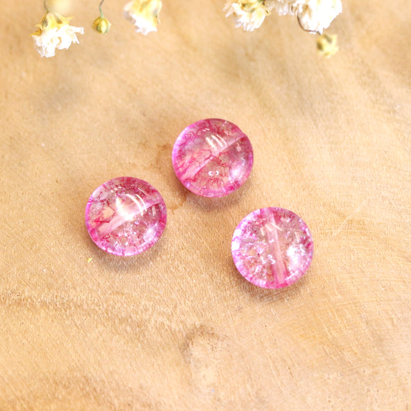 Kraal roze - glaskraal plat met roze details