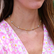 Gouden kralenketting - amazoniet