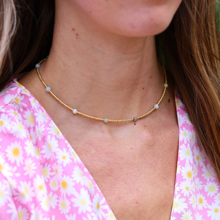 Gouden kralenketting - amazoniet