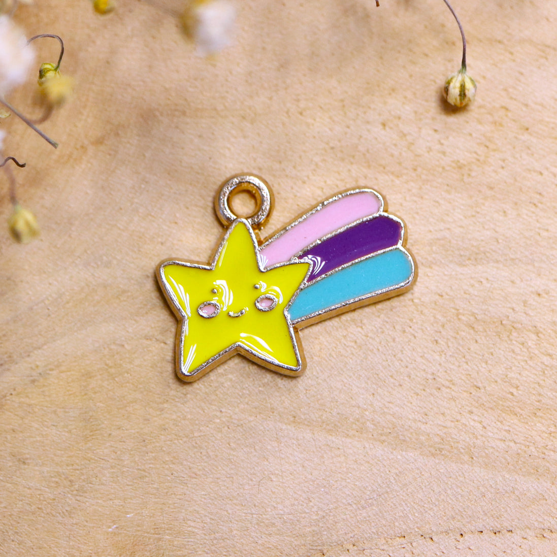 Enamel charm - falling star gold