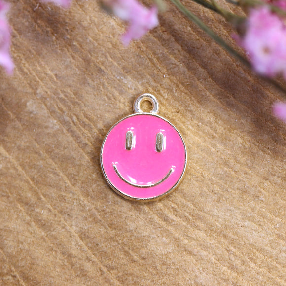 Gekleurde bedel smiley roze goud