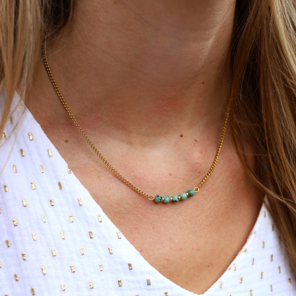 Stainless steel ketting goud - turkoois