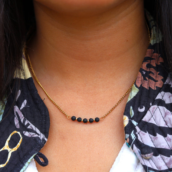 Stainless steel ketting goud - lavasteen