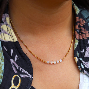 Stainless steel ketting goud - maansteen