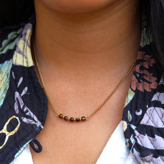 Stainless steel ketting goud - tijgeroog