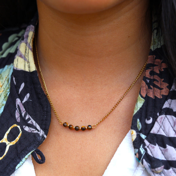 Stainless steel ketting goud - tijgeroog