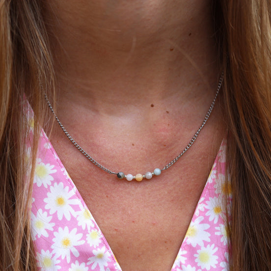 Stainless steel ketting zilver - amazoniet