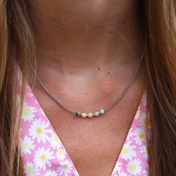 Stainless steel ketting zilver - amazoniet