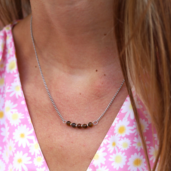 Stainless steel ketting zilver - tijgeroog