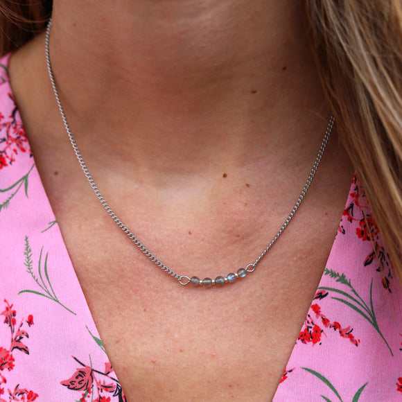 Stainless steel ketting zilver - labradoriet