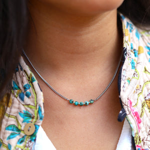 Stainless steel ketting zilver - turkoois