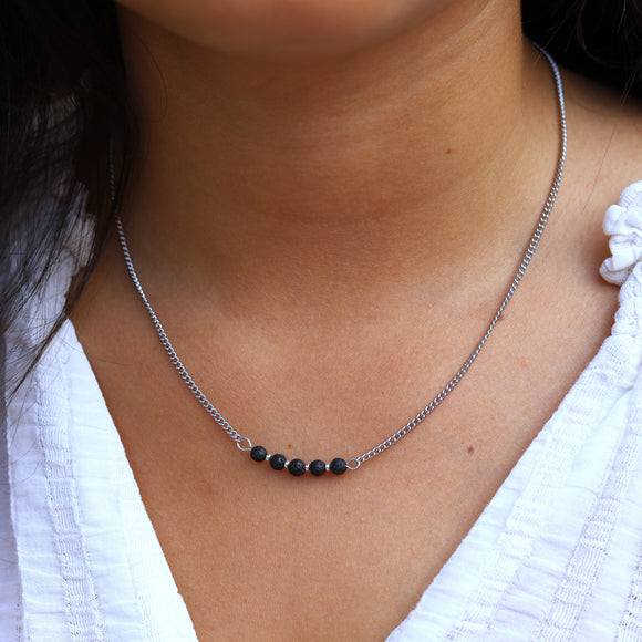 Stainless steel ketting zilver - lavasteen