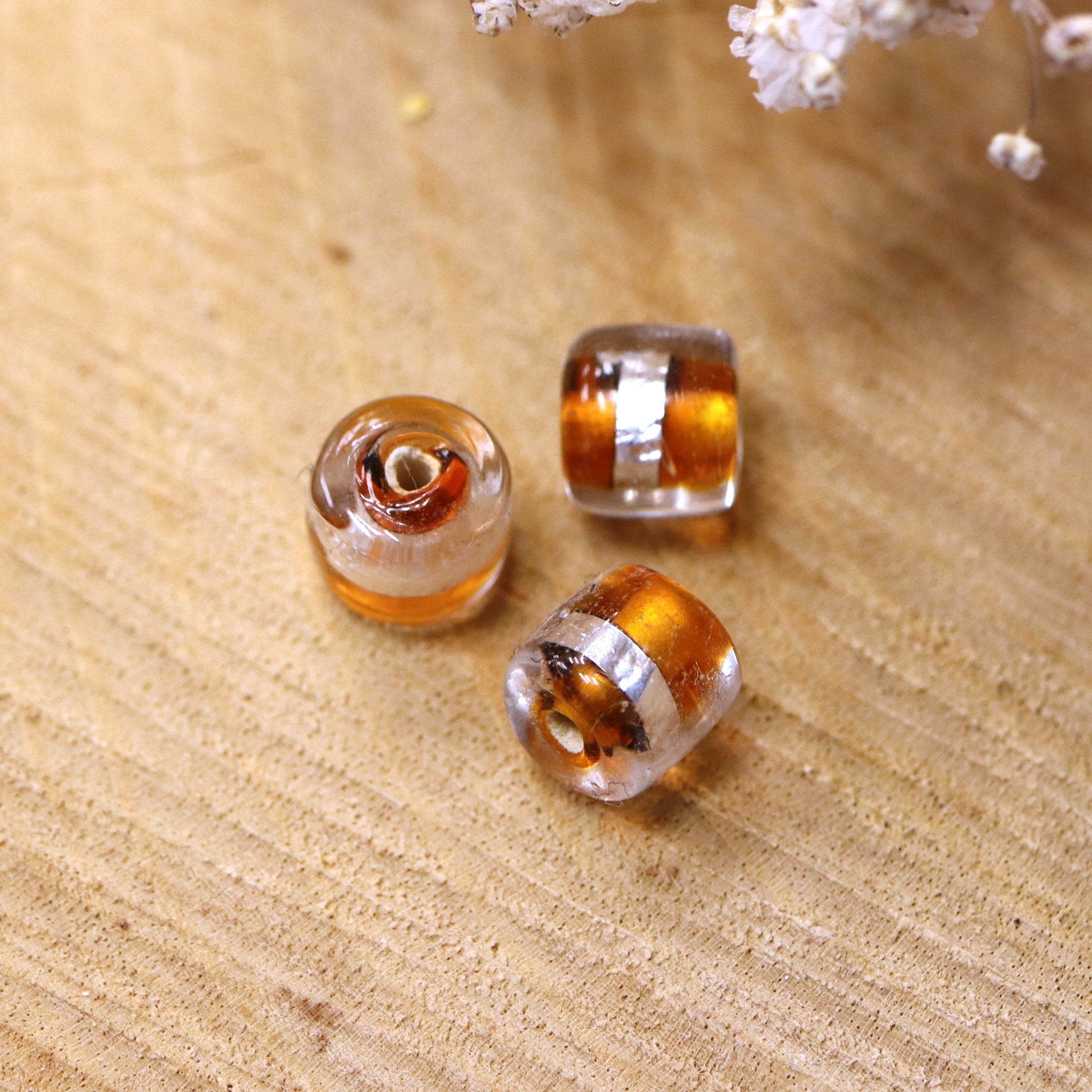 Bead orange - glass bead tube with silver stripe