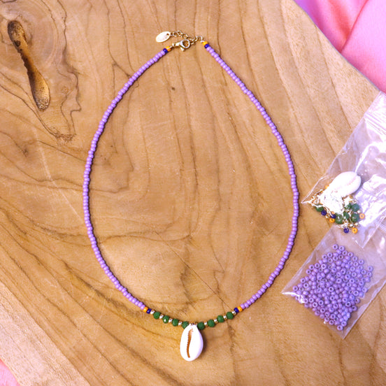 DIY pakket - lila ketting met schelp