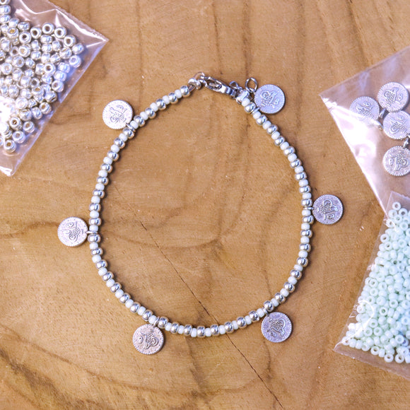 DIY pakket - armband mint/zilver met muntjes