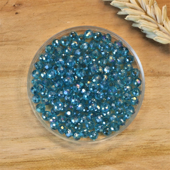 Rondel facetkralen 2x3 mm Dark aqua AB