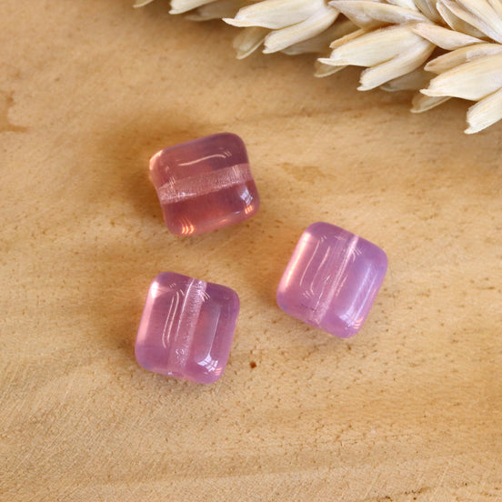 Perle rosa - Glasperle flach Rechteck