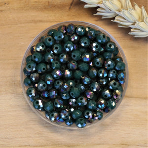 Rondel facetkralen 3x4 mm Dark green twotone