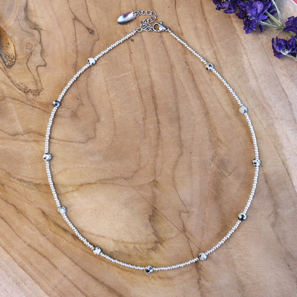 Zilveren kralenketting - jaspis