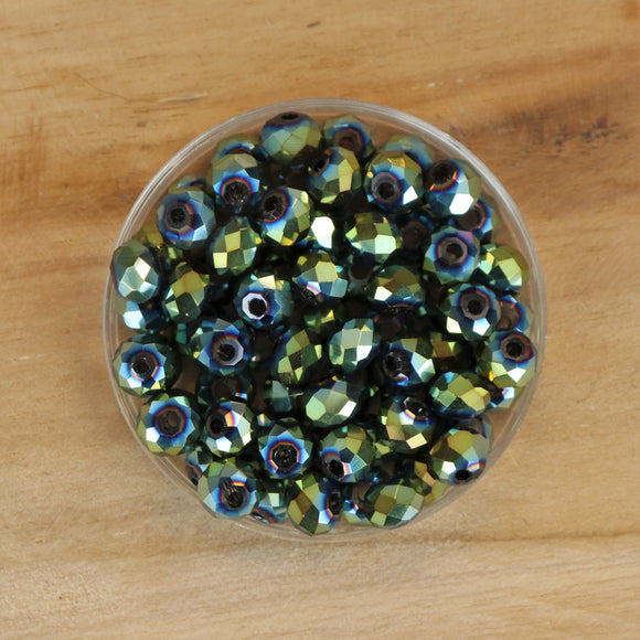 Rondel facetkralen 4x6 mm Metallic green