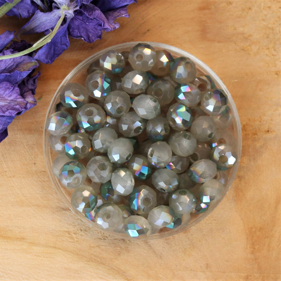 Rondel facetkralen 4x6 mm opal grey diamond coating