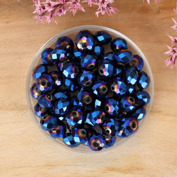 Rondel facetkralen 4x6 mm Metallic blue