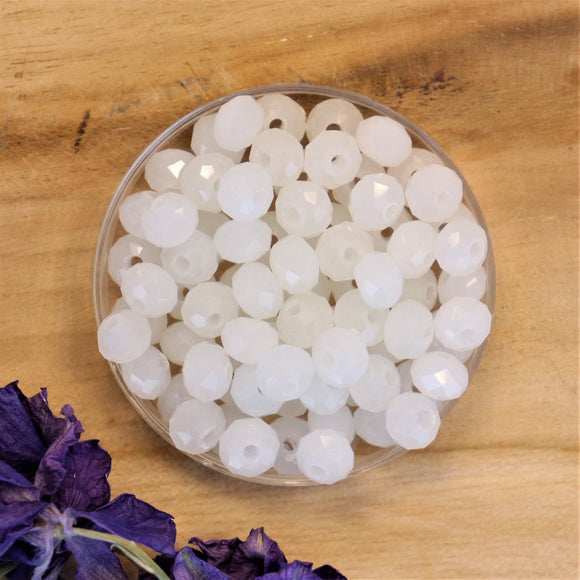 Rondel facetkralen 4x6 mm Milky white