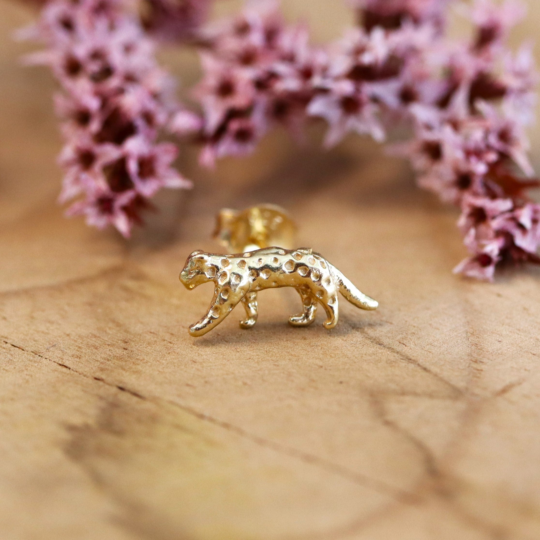 Gold plated stud earrings with panther