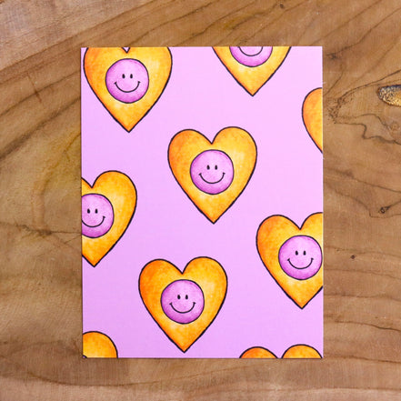 Card BAYU - purple with orange smiley hearts