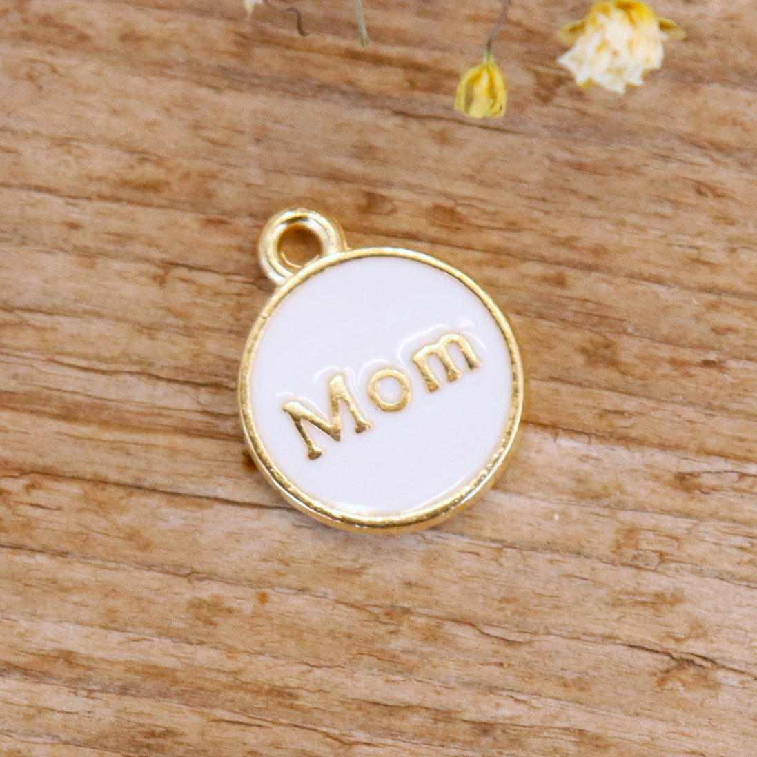 Enamel charm - mom gold