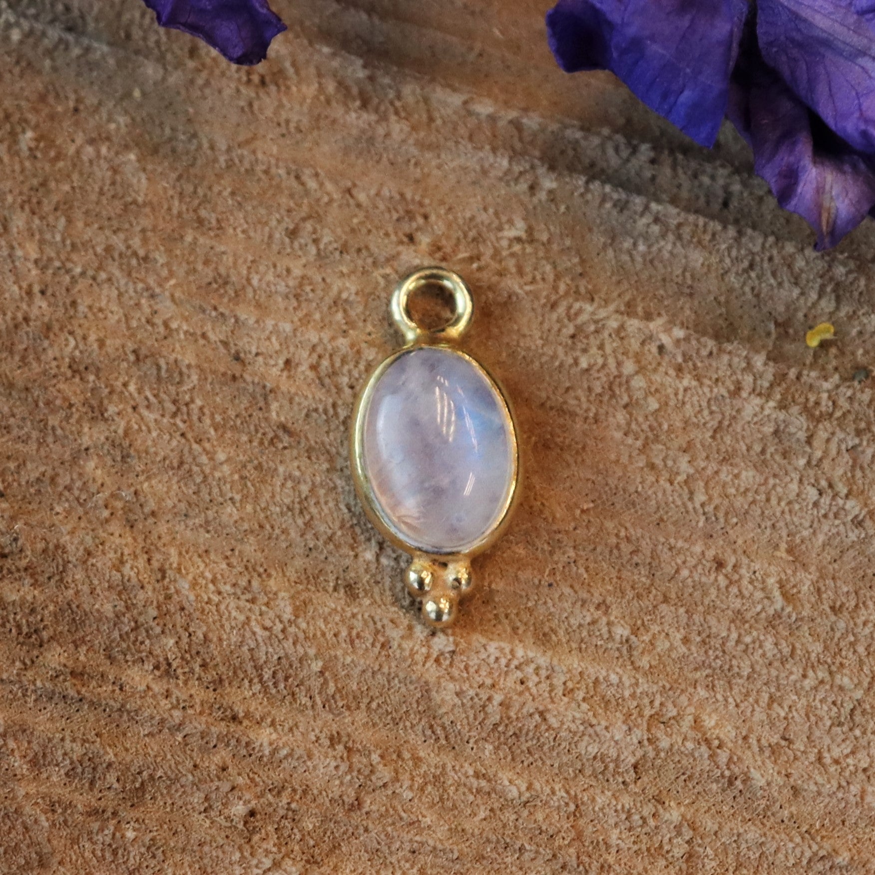Gold plated earring charm with moonstone