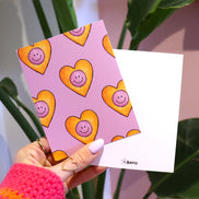 Card BAYU - purple with orange smiley hearts