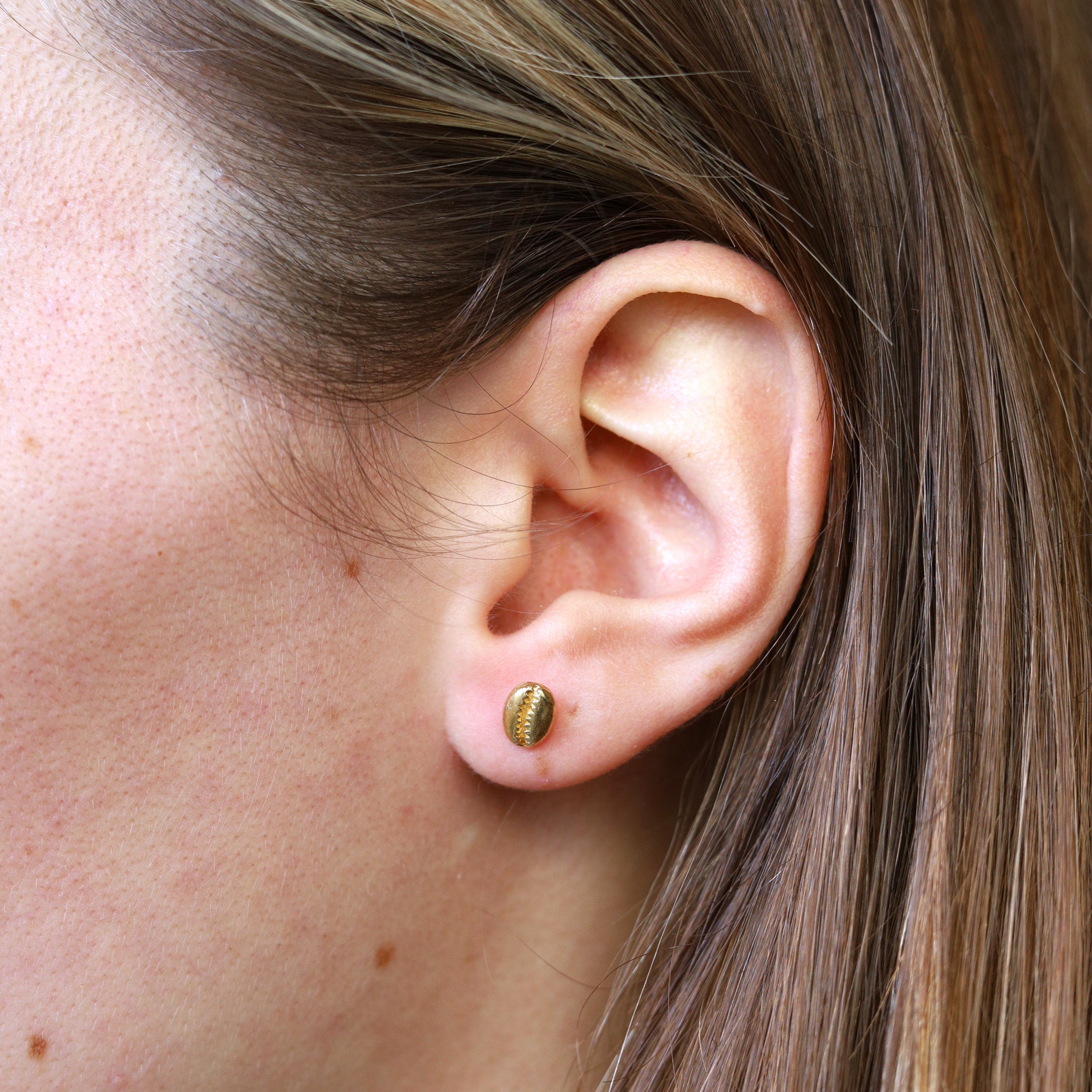 Gold plated stud earring with shell