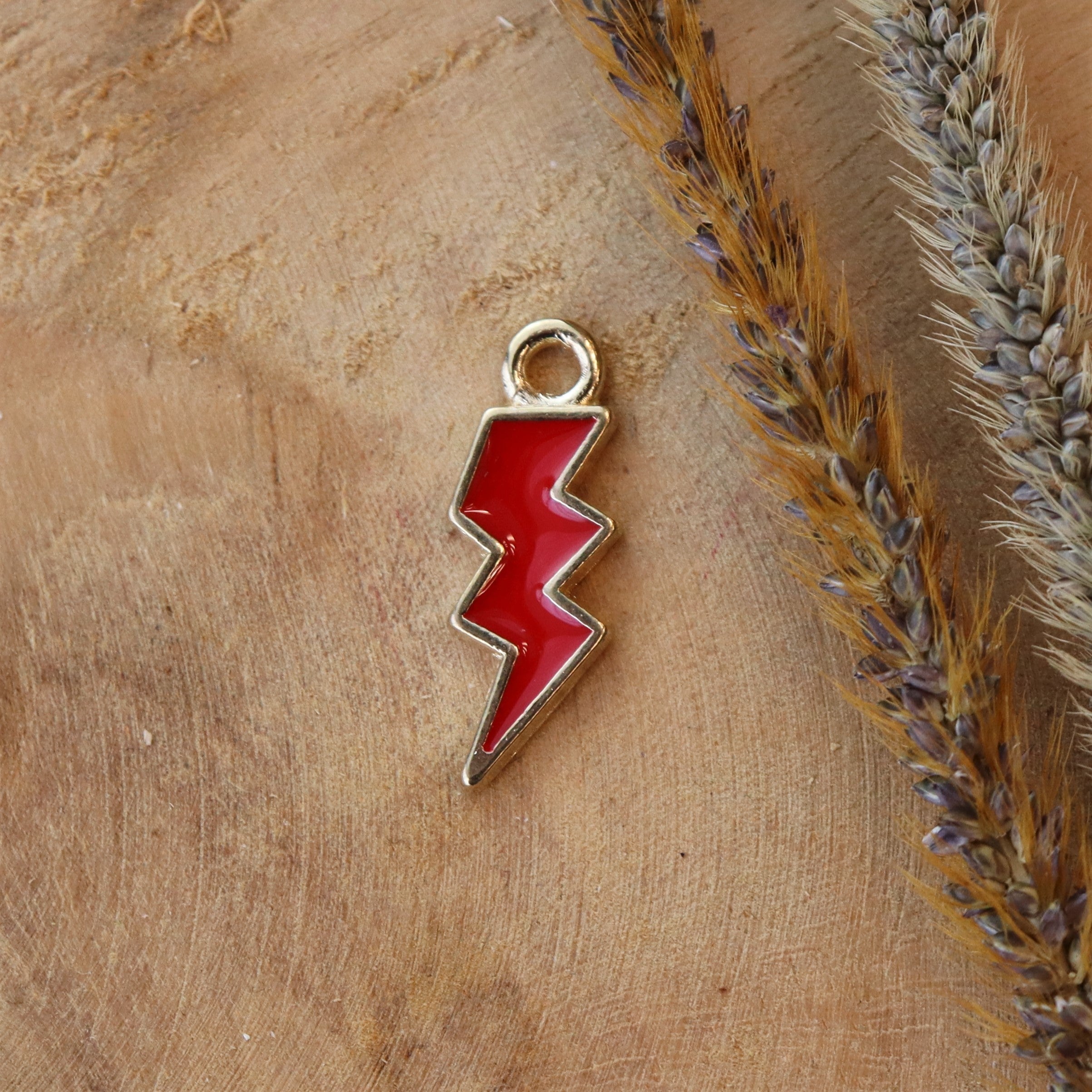 Enamel charm - red lightning gold