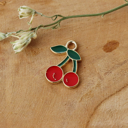 Enamel charm - cherry gold