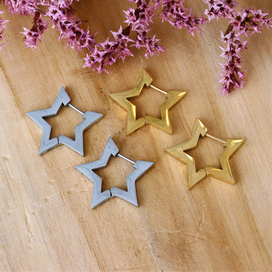 Stainless steel sterrenoorbellen goud