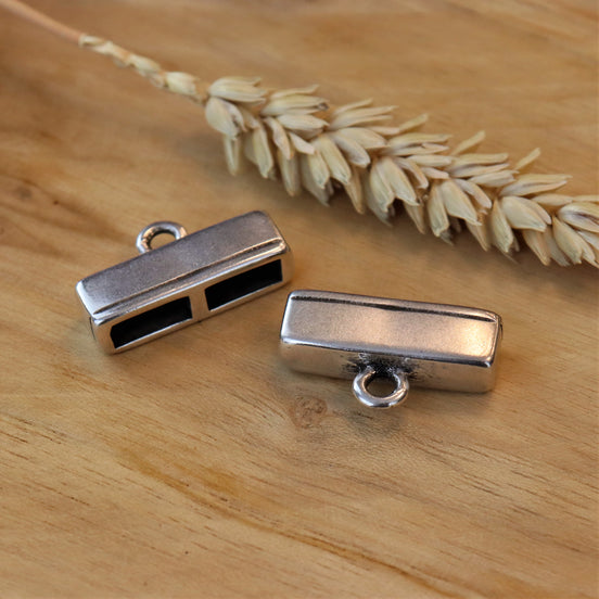 Endkappe DQ silber mit 2 Löchern für 10mm Leder
