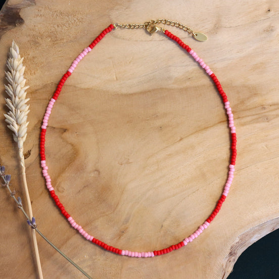 Kralenketting Miyuki - rood en roze
