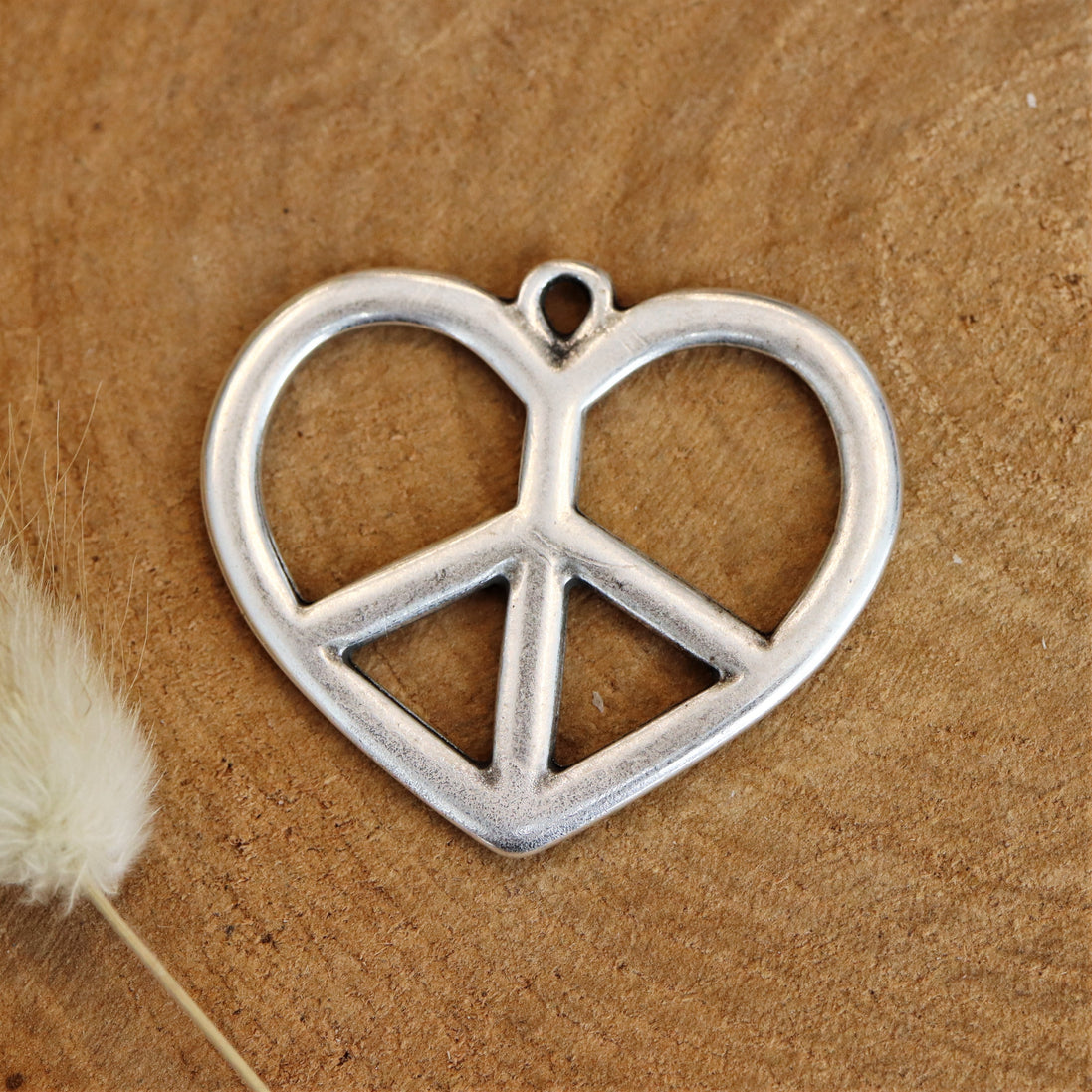 DQ Silber Charm großes Herz mit Peace-Zeichen