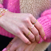 Golden bead ring - moonstone