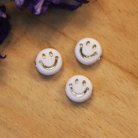 Acryl Smiley weiß-gold klein