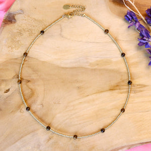 Gouden kralenketting - tijgeroog