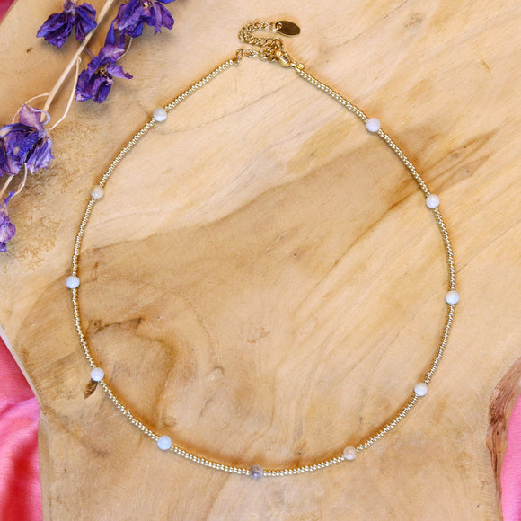 Gouden kralenketting - amazoniet