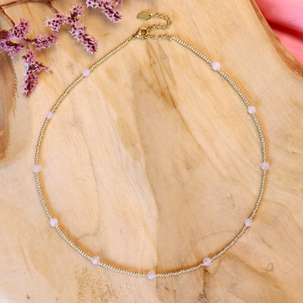 Gouden kralenketting - rozenkwarts