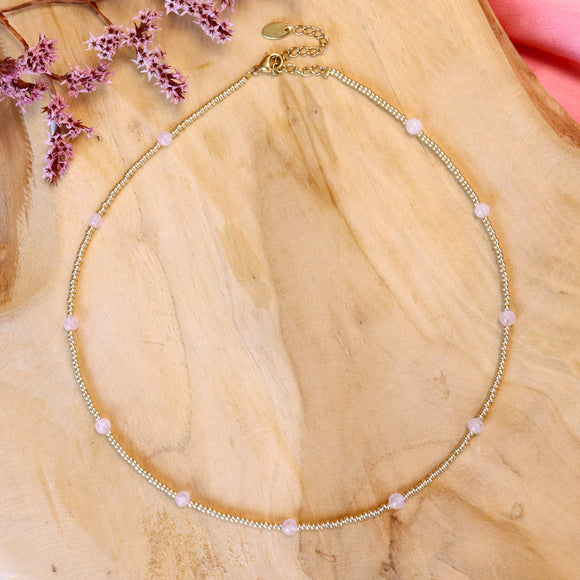 Gouden kralenketting - rozenkwarts