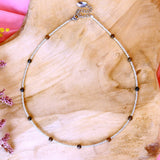 Zilveren kralenketting - tijgeroog